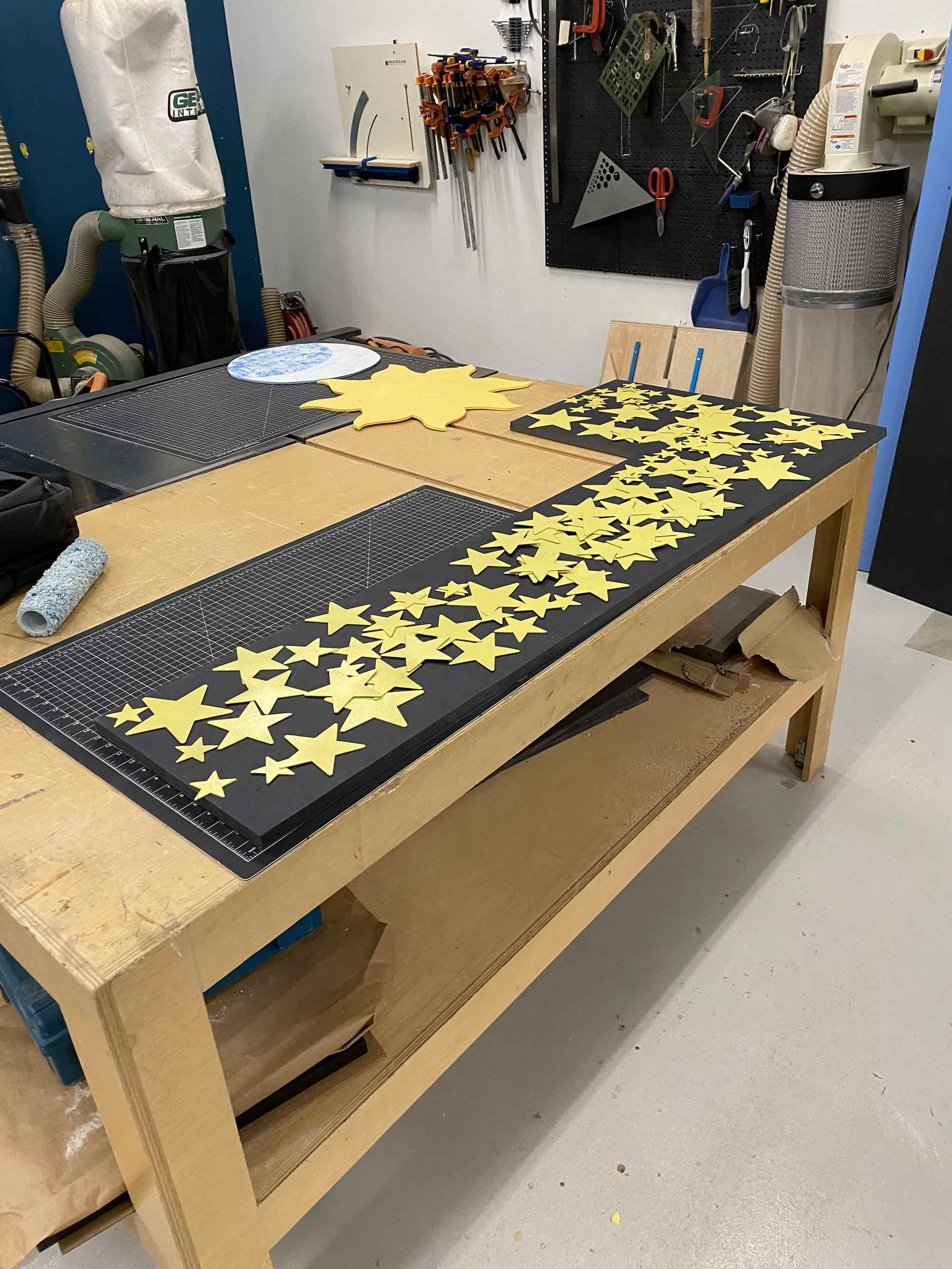 Volunteers painting stars for the Goodnight Moon room
